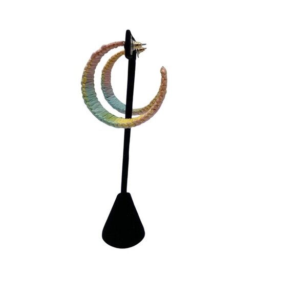 Handmade Raffia Hoop Earrings Rainbow Wrap Korean Summer Beach Party Jewelry - Picture 2 of 8